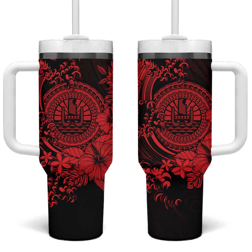 Red Polynesian Tahiti Island Tumbler With Handle The Wave of Water LT9 One Size: 40 oz Red - Polynesian Pride