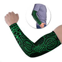 Kakariki Maori Ta Moko Poutama Art Arm Sleeves LT9 Set of 2 Green - Polynesian Pride