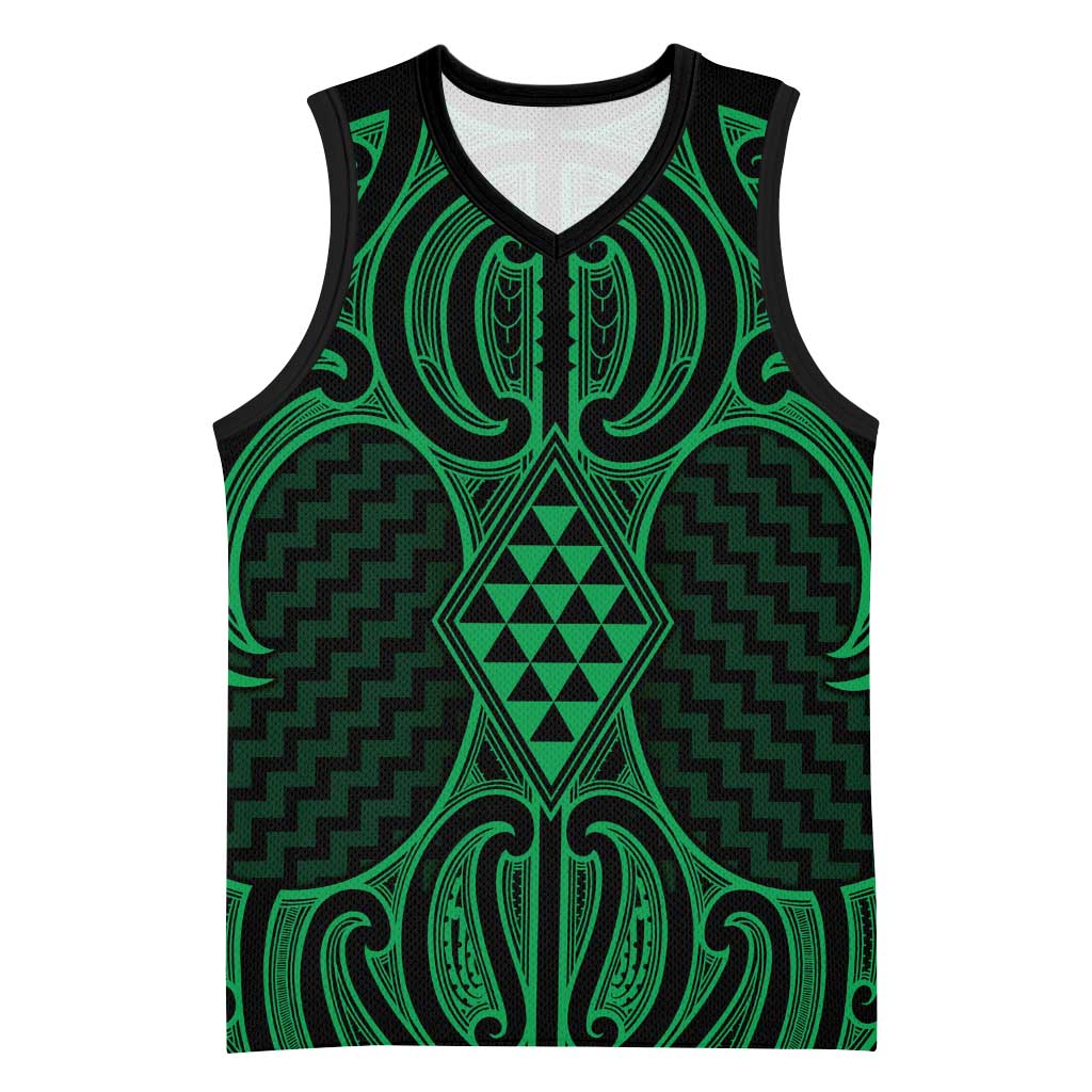 Kakariki Maori Ta Moko Poutama Art Basketball Jersey LT9 Unisex Green - Polynesian Pride