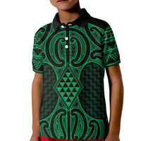 Kakariki Maori Ta Moko Poutama Art Kid Polo Shirt LT9 Kid Green - Polynesian Pride