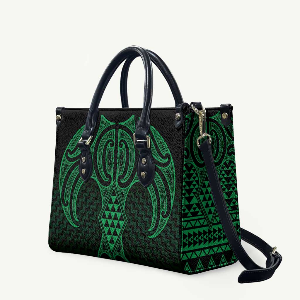 Kakariki Maori Ta Moko Poutama Art Leather Bag LT9 Green - Polynesian Pride