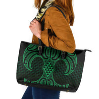 Kakariki Maori Ta Moko Poutama Art Leather Tote Bag LT9 Green - Polynesian Pride