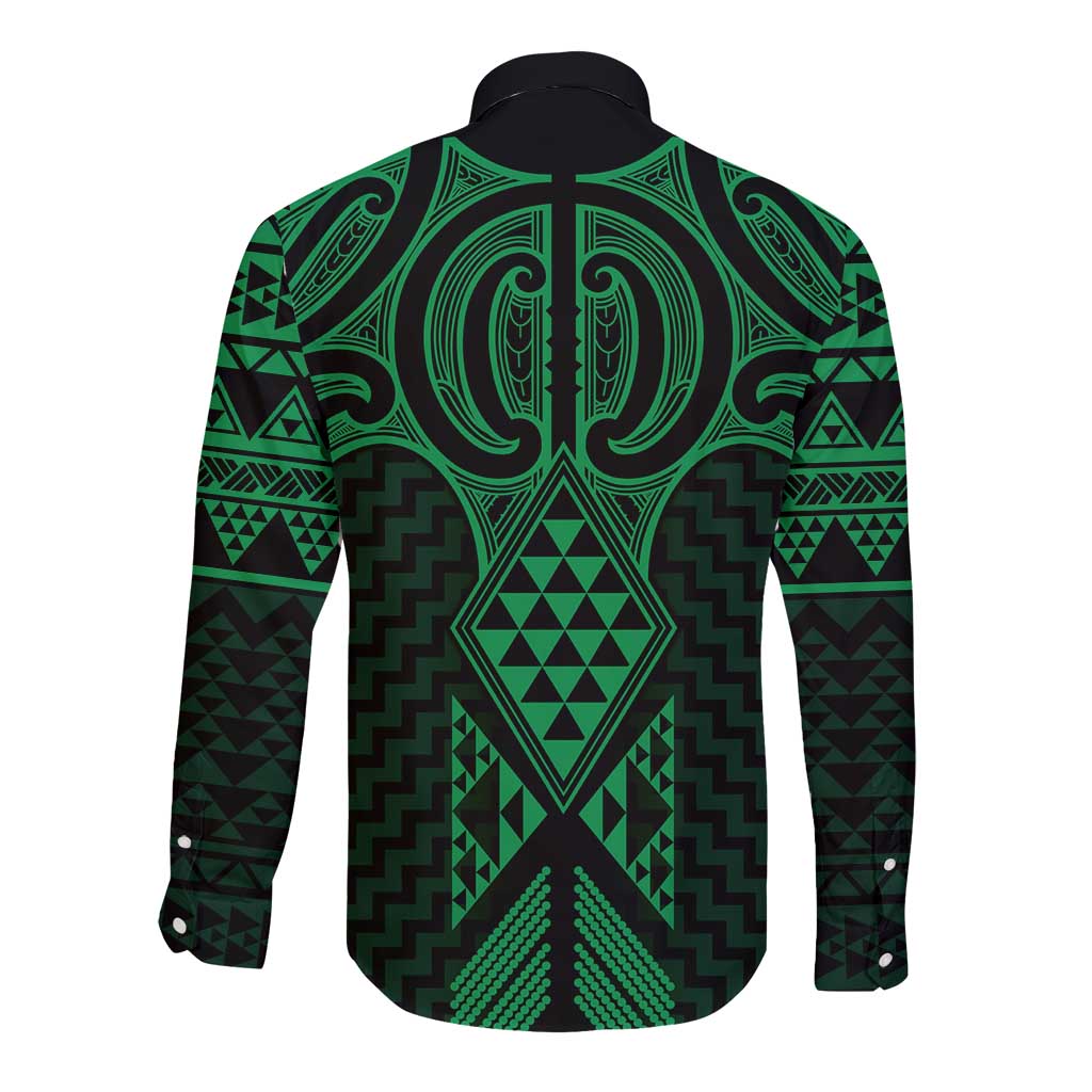 Kakariki Maori Ta Moko Poutama Art Long Sleeve Button Shirt LT9 - Polynesian Pride