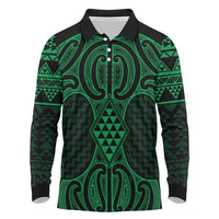 Kakariki Maori Ta Moko Poutama Art Long Sleeve Polo Shirt LT9 Green - Polynesian Pride
