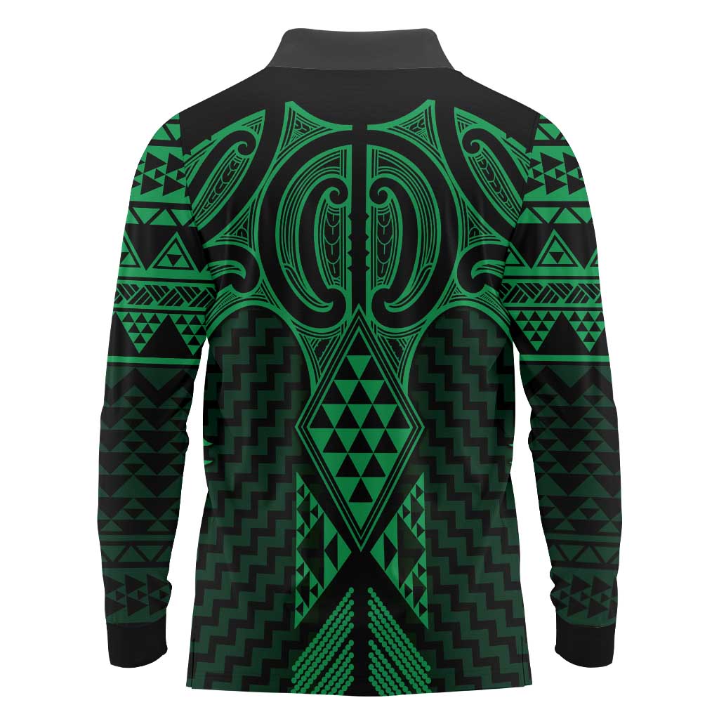 Kakariki Maori Ta Moko Poutama Art Long Sleeve Polo Shirt LT9 - Polynesian Pride