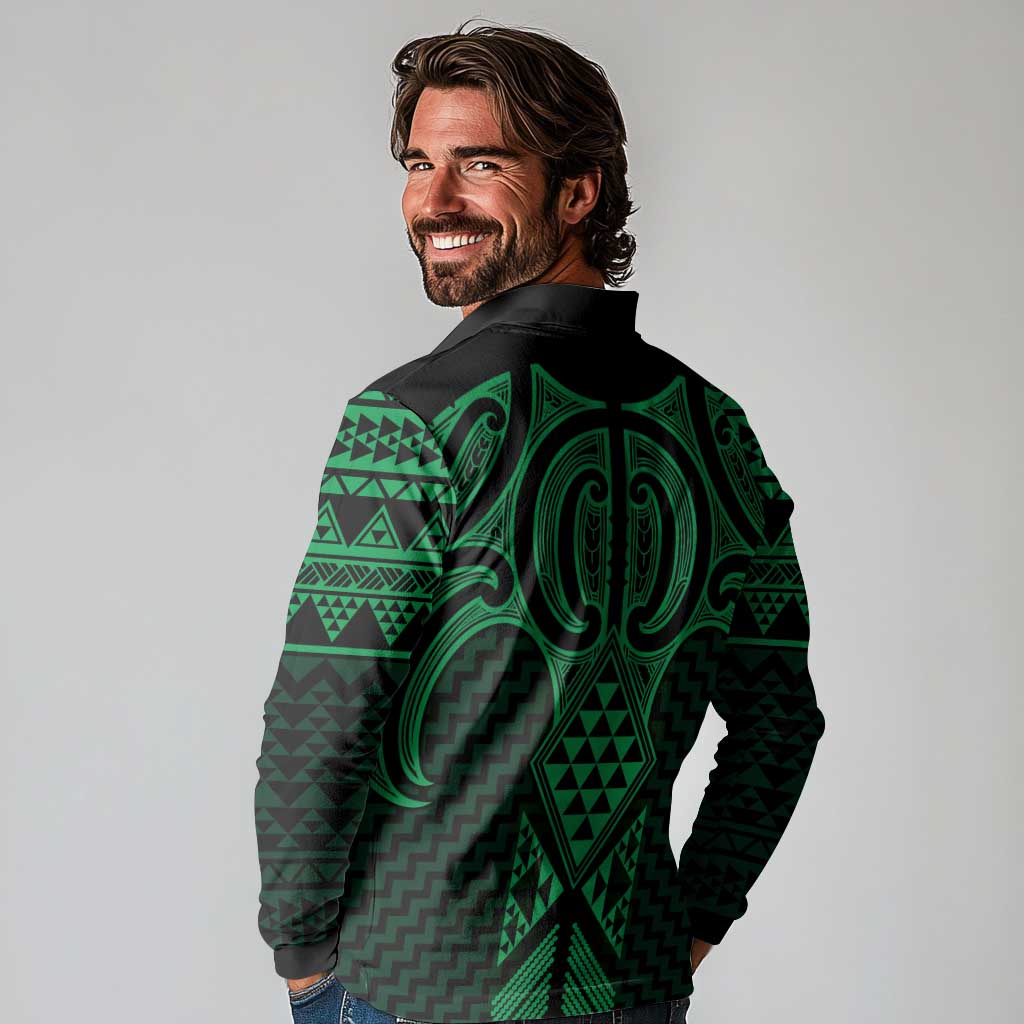 Kakariki Maori Ta Moko Poutama Art Long Sleeve Polo Shirt LT9 - Polynesian Pride