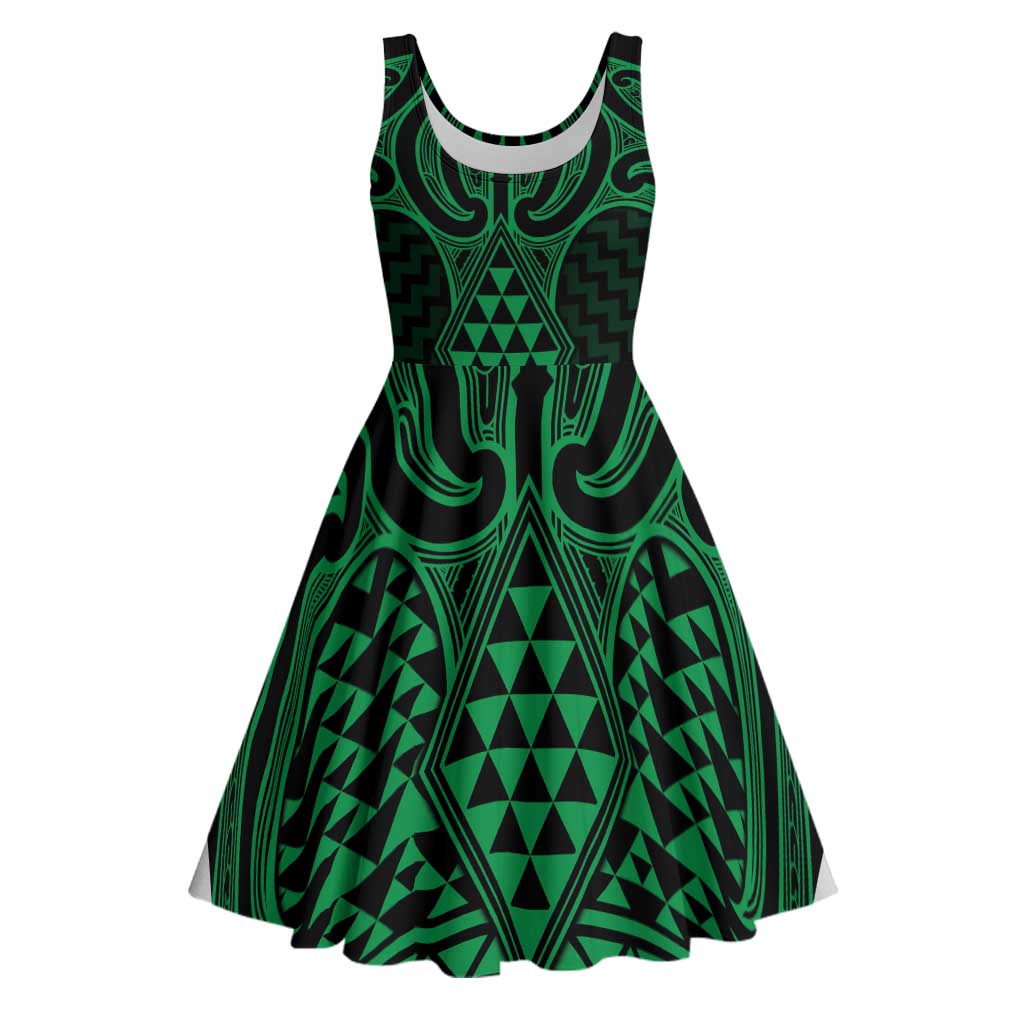 Kakariki Maori Ta Moko Poutama Art Midi Dress LT9 Green - Polynesian Pride