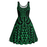 Kakariki Maori Ta Moko Poutama Art Midi Dress LT9 Green - Polynesian Pride