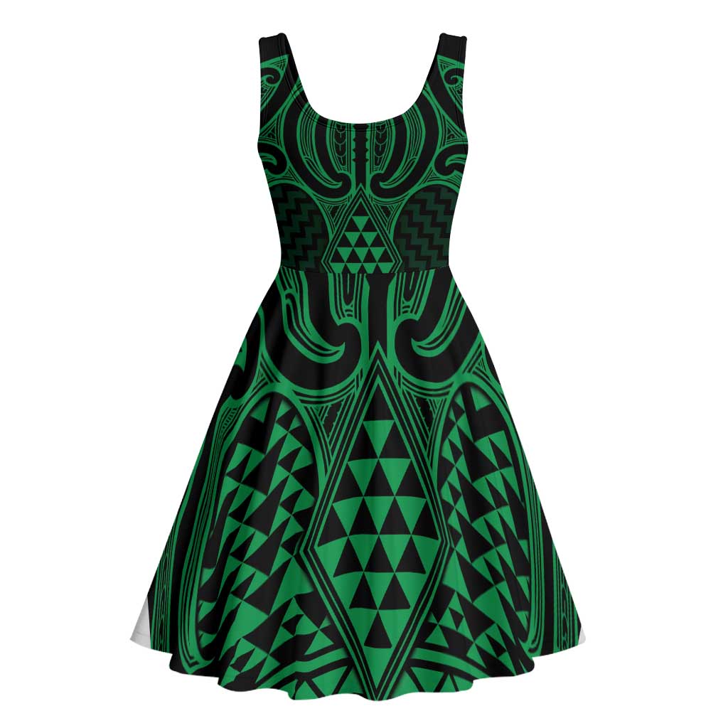 Kakariki Maori Ta Moko Poutama Art Midi Dress LT9 - Polynesian Pride