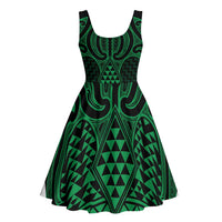 Kakariki Maori Ta Moko Poutama Art Midi Dress LT9 - Polynesian Pride