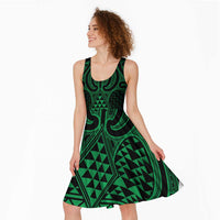 Kakariki Maori Ta Moko Poutama Art Midi Dress LT9 - Polynesian Pride