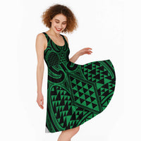 Kakariki Maori Ta Moko Poutama Art Midi Dress LT9 - Polynesian Pride