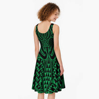 Kakariki Maori Ta Moko Poutama Art Midi Dress LT9 - Polynesian Pride