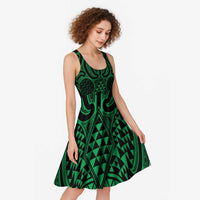 Kakariki Maori Ta Moko Poutama Art Midi Dress LT9 - Polynesian Pride