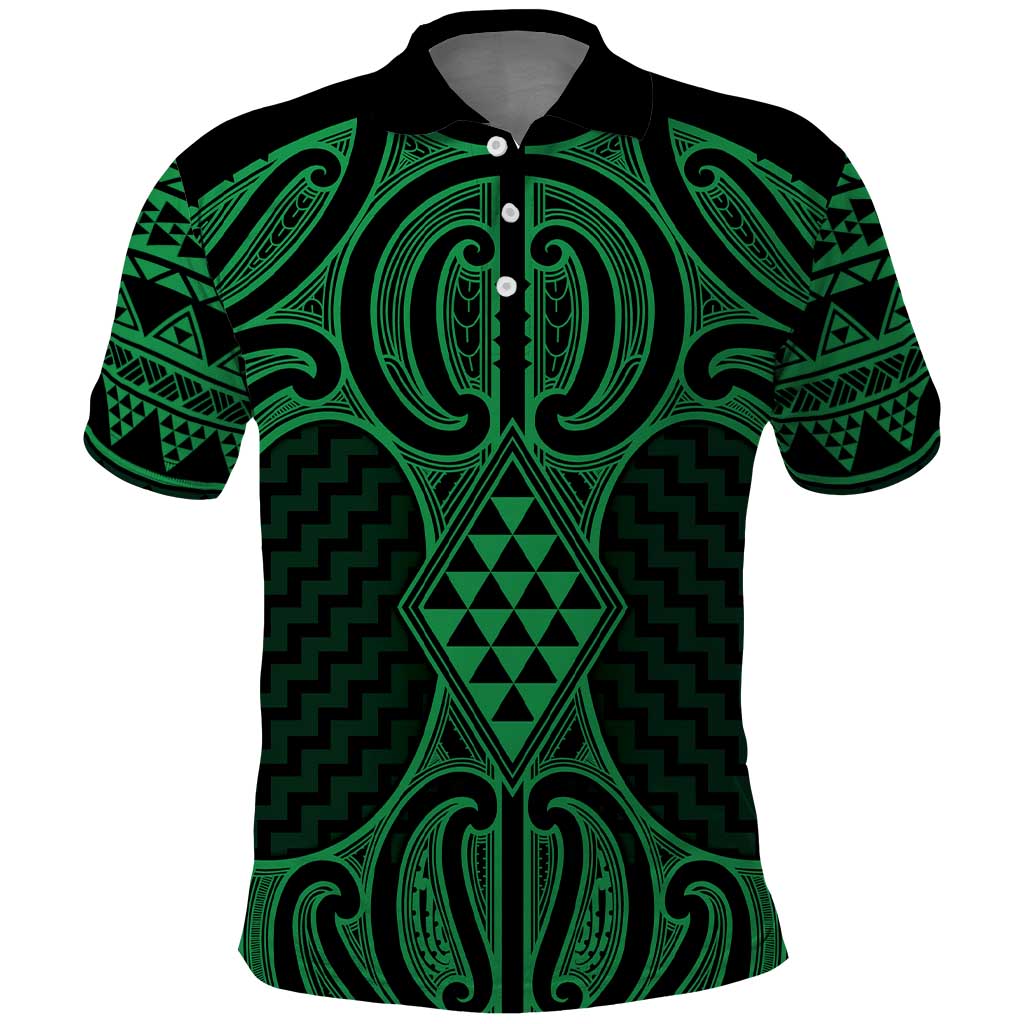 Kakariki Maori Ta Moko Poutama Art Polo Shirt LT9 Green - Polynesian Pride