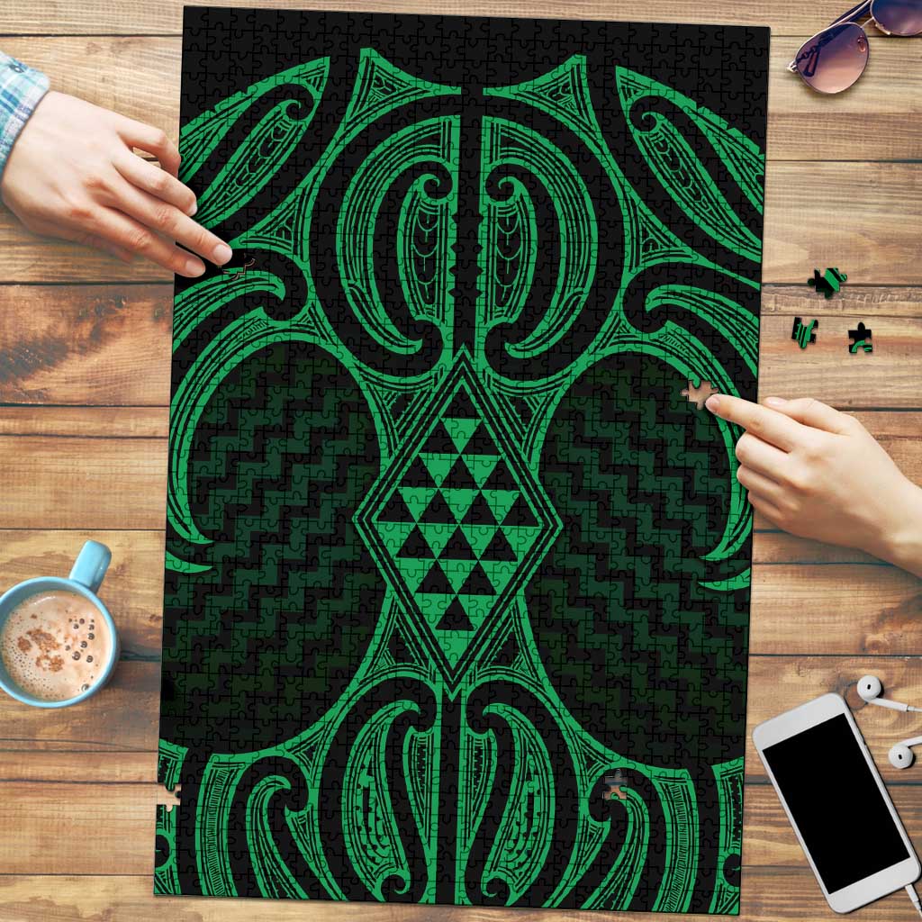 Kakariki Maori Ta Moko Poutama Art Puzzle LT9 Green - Polynesian Pride