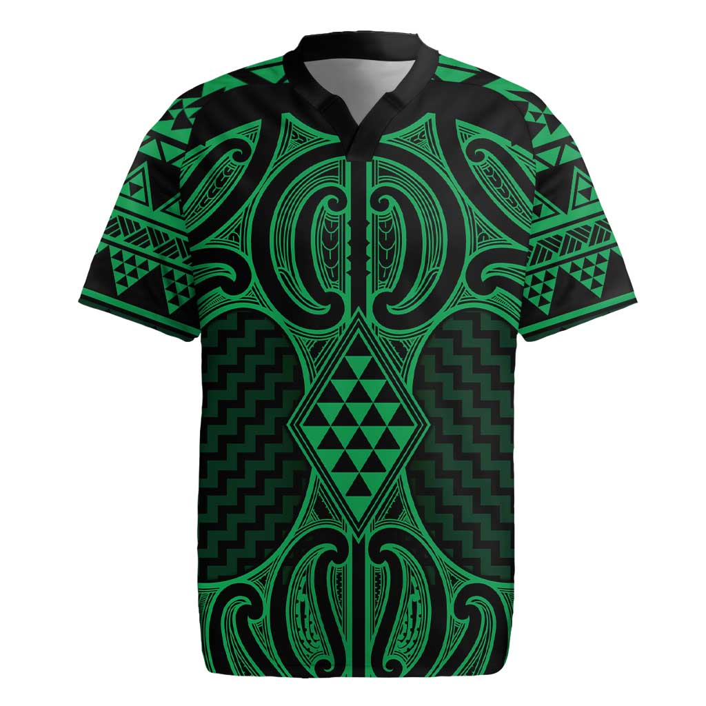 Kakariki Maori Ta Moko Poutama Art Rugby Jersey LT9 Green - Polynesian Pride