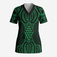 Kakariki Maori Ta Moko Poutama Art Scrub Top LT9 Adult Green - Polynesian Pride