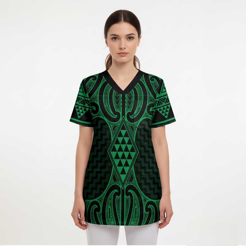 Kakariki Maori Ta Moko Poutama Art Scrub Top LT9 - Polynesian Pride