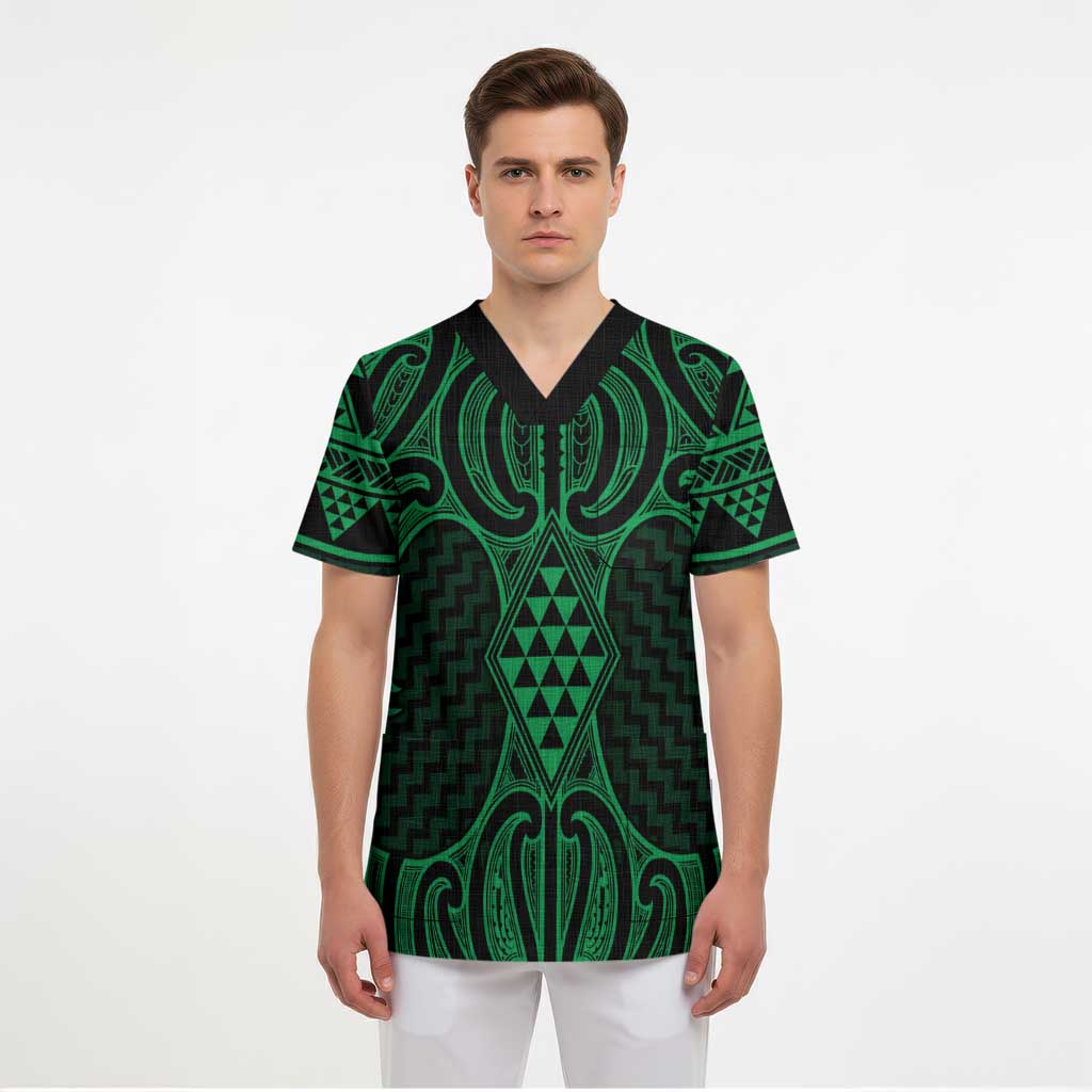Kakariki Maori Ta Moko Poutama Art Scrub Top LT9 - Polynesian Pride