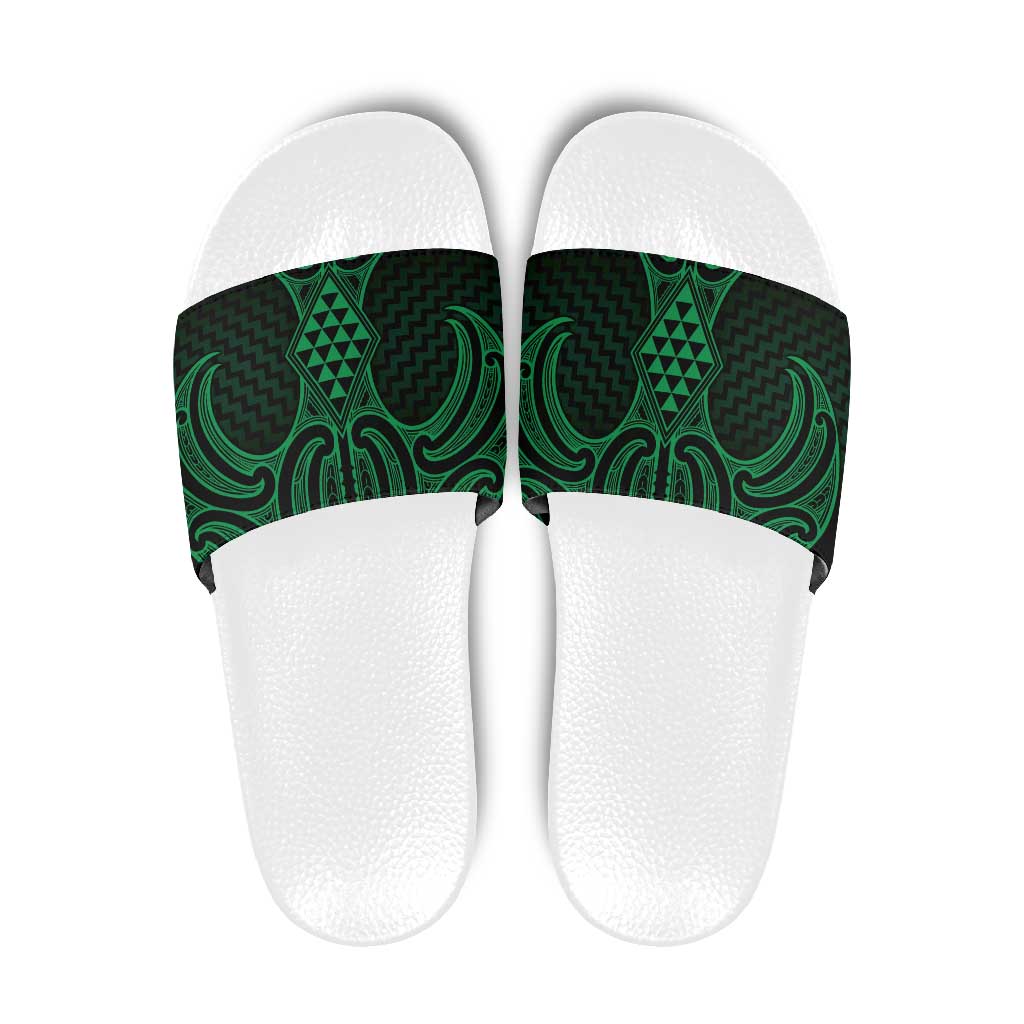 Kakariki Maori Ta Moko Poutama Art Slide Sandals LT9 Green - Polynesian Pride
