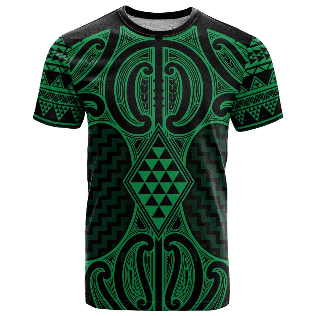 Kakariki Maori Ta Moko Poutama Art T Shirt LT9 Green - Polynesian Pride