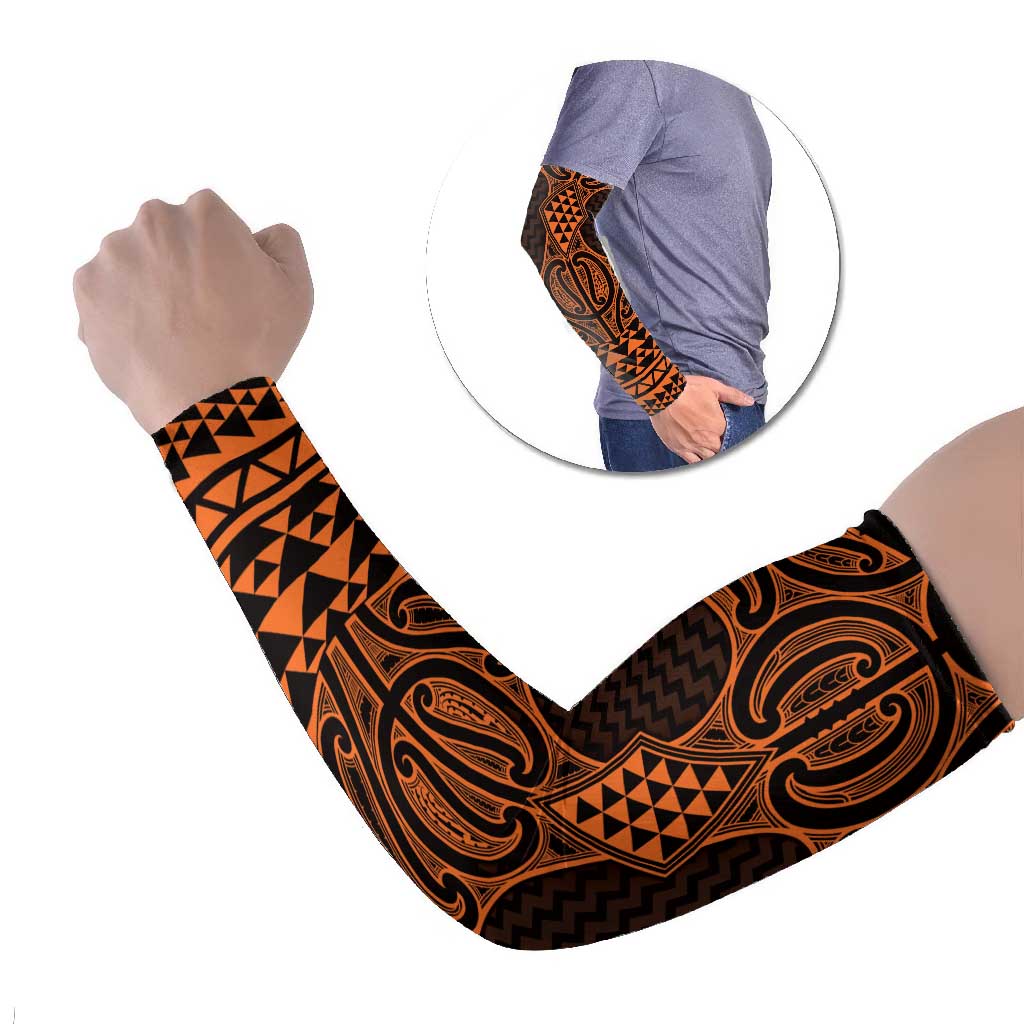 Karaka Maori Ta Moko Poutama Art Arm Sleeves LT9 Set of 2 Gold - Polynesian Pride