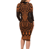 Karaka Maori Ta Moko Poutama Art Long Sleeve Bodycon Dress LT9 - Polynesian Pride