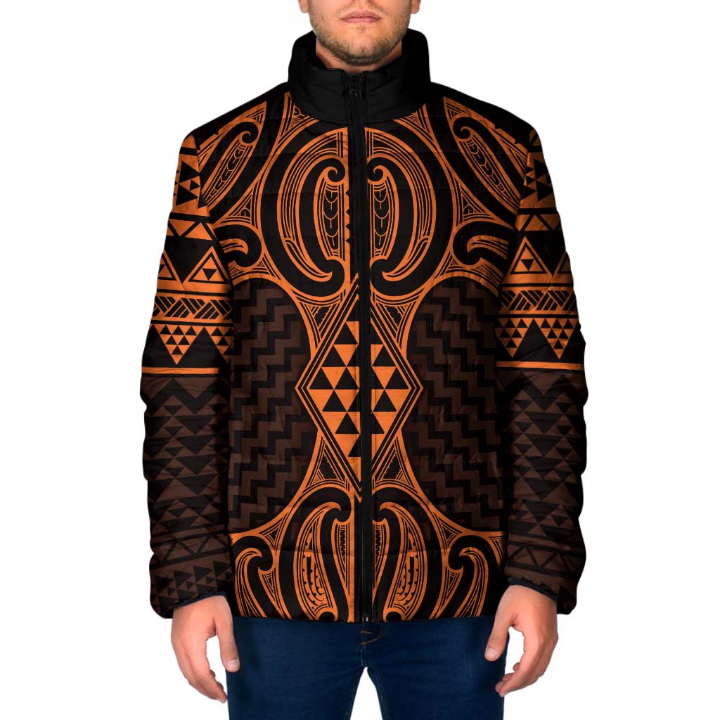 Karaka Maori Ta Moko Poutama Art Padded Jacket LT9 Men Gold - Polynesian Pride