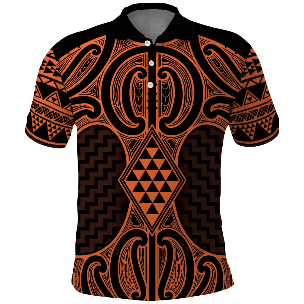 Karaka Maori Ta Moko Poutama Art Polo Shirt LT9 Gold - Polynesian Pride