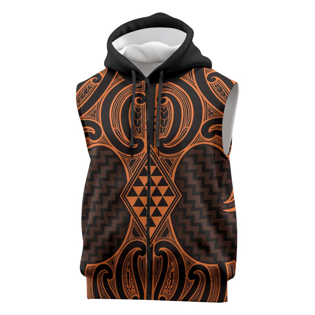 Karaka Maori Ta Moko Poutama Art Sleeveless Zip Hoodie LT9 Gold - Polynesian Pride