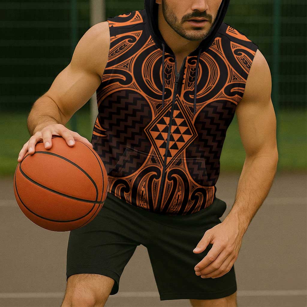 Karaka Maori Ta Moko Poutama Art Sleeveless Zip Hoodie LT9 - Polynesian Pride