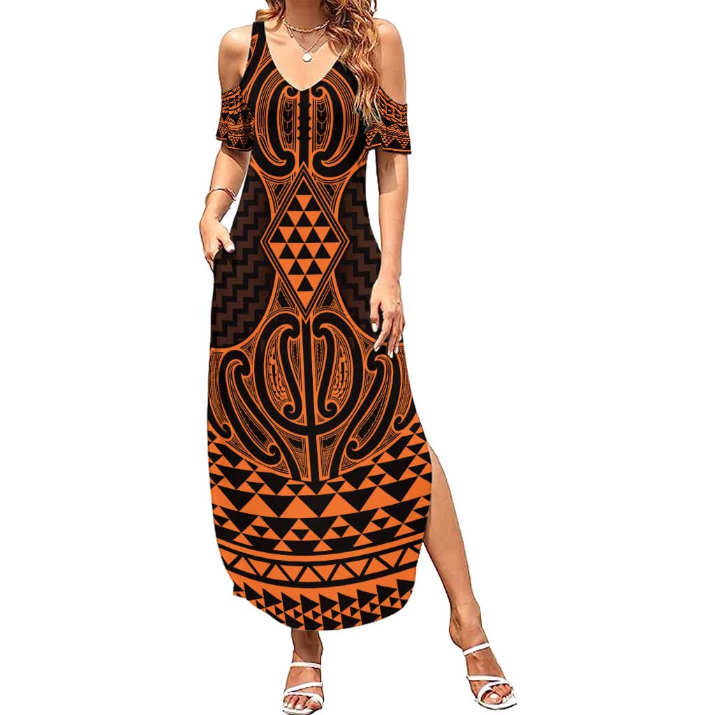 Karaka Maori Ta Moko Poutama Art Summer Maxi Dress LT9 Women Gold - Polynesian Pride