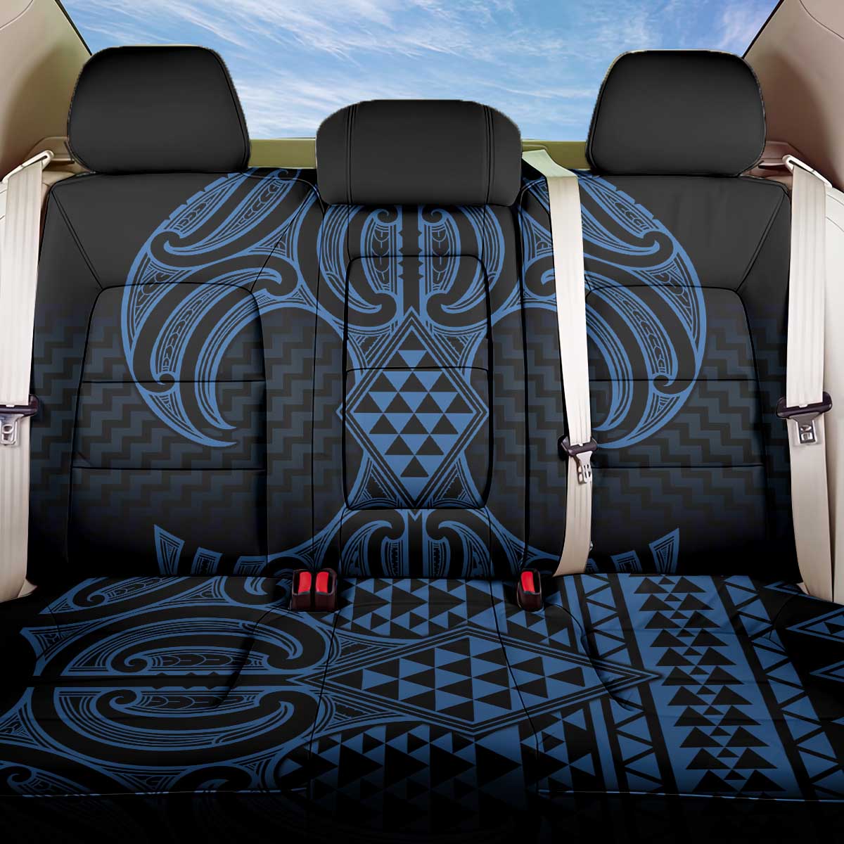 Kikorangi Maori Ta Moko Poutama Art Back Car Seat Cover LT9 One Size Blue - Polynesian Pride