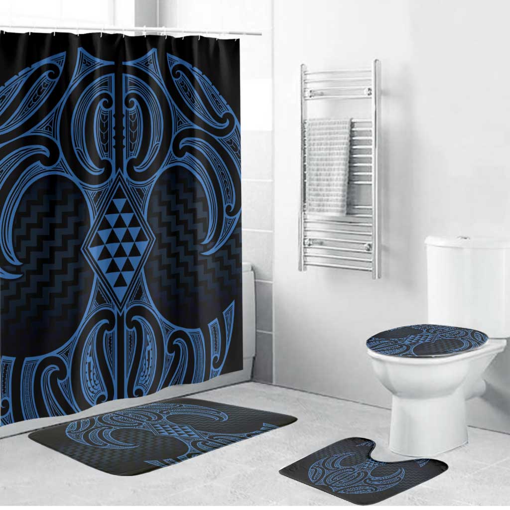 Kikorangi Maori Ta Moko Poutama Art Bathroom Set LT9 Bathroom Set (4 pcs) Blue - Polynesian Pride