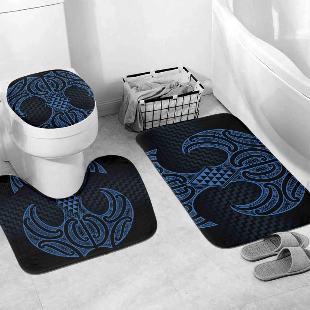 Kikorangi Maori Ta Moko Poutama Art Bathroom Set LT9 Mat Set Only (3 pcs) One Size Blue - Polynesian Pride