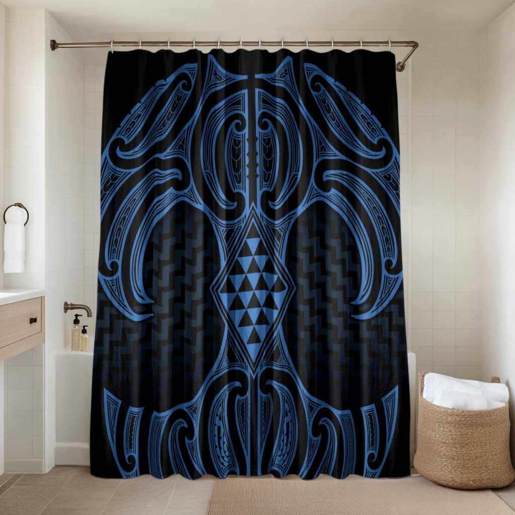 Kikorangi Maori Ta Moko Poutama Art Bathroom Set LT9 Shower Curtain Only Blue - Polynesian Pride