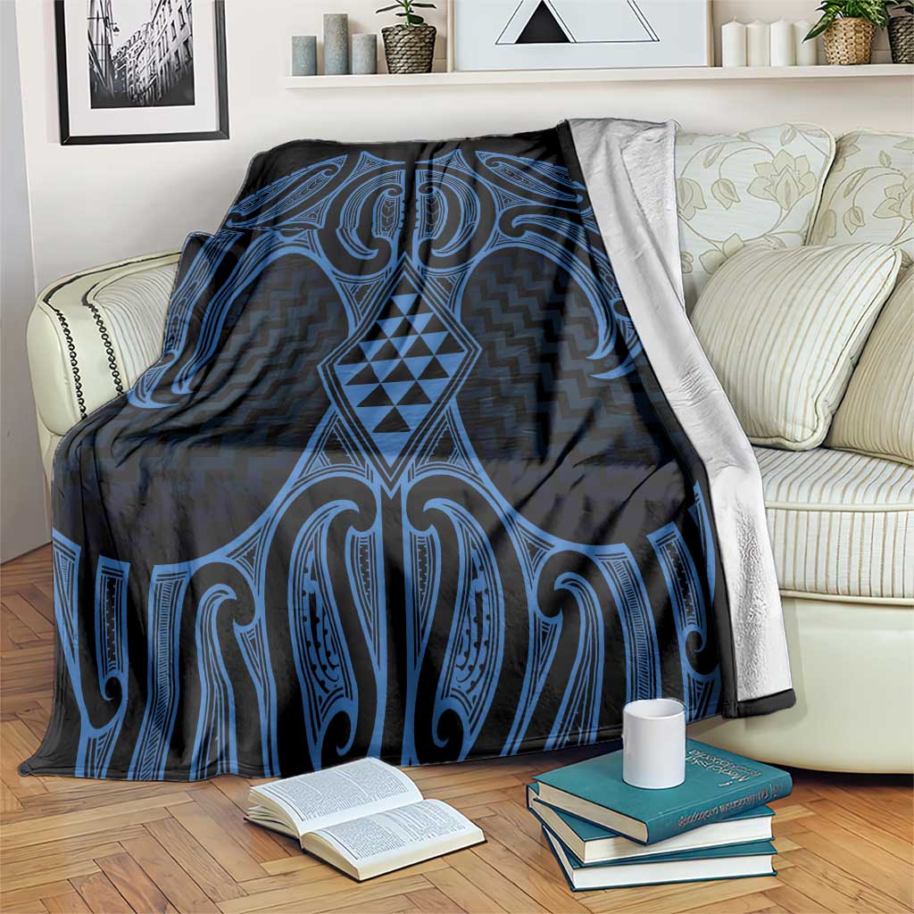Kikorangi Maori Ta Moko Poutama Art Blanket LT9 Blue - Polynesian Pride
