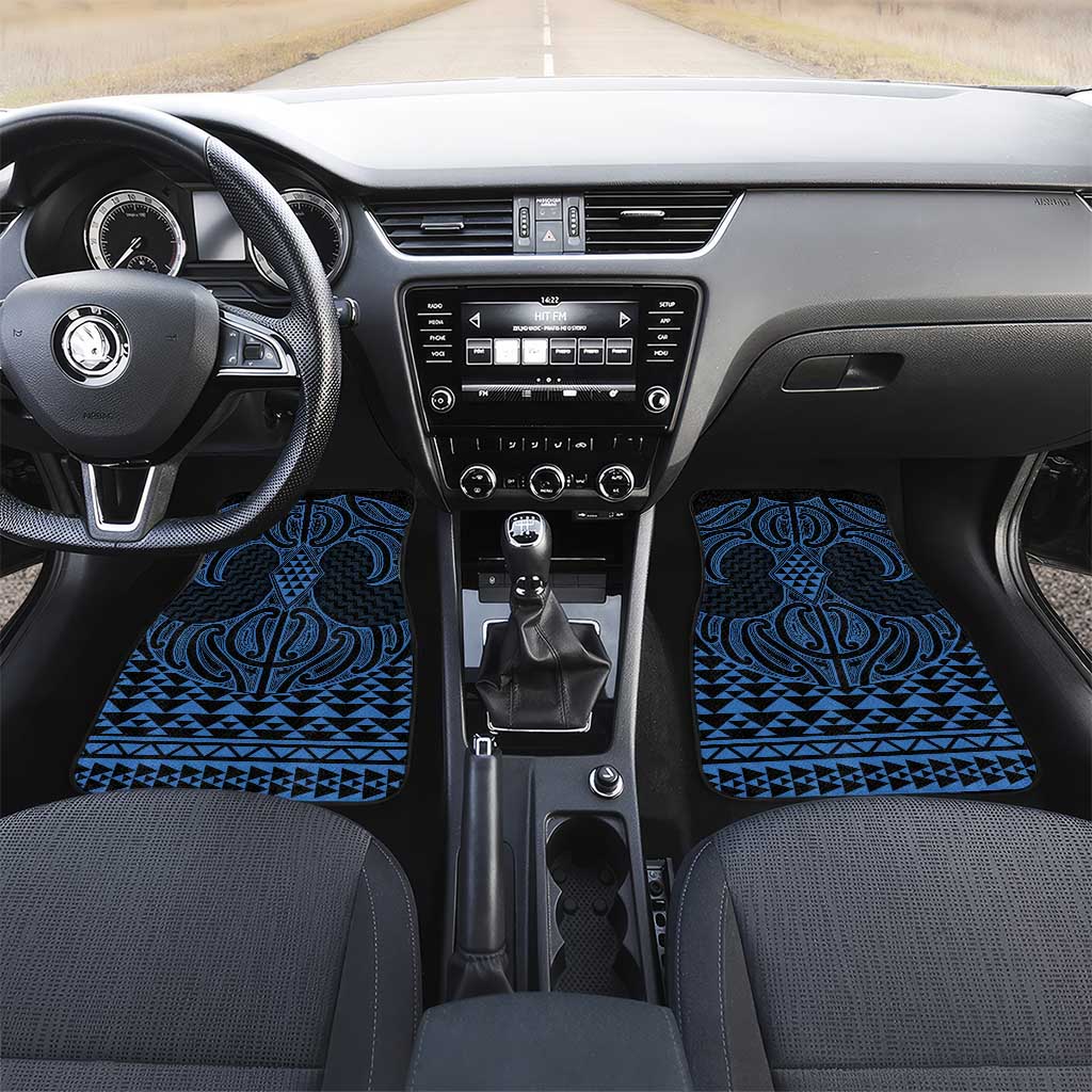 Kikorangi Maori Ta Moko Poutama Art Car Mats LT9 Set 2pcs - Front Blue - Polynesian Pride