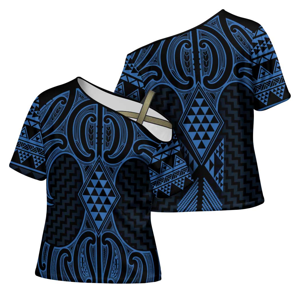 Kikorangi Maori Ta Moko Poutama Art Cross Shoulder Shirt LT9 - Polynesian Pride