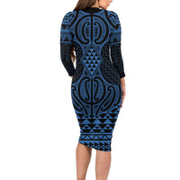 Kikorangi Maori Ta Moko Poutama Art Long Sleeve Bodycon Dress LT9 - Polynesian Pride