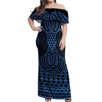 Kikorangi Maori Ta Moko Poutama Art Off Shoulder Maxi Dress LT9 Women Blue - Polynesian Pride