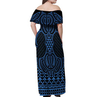 Kikorangi Maori Ta Moko Poutama Art Off Shoulder Maxi Dress LT9 - Polynesian Pride