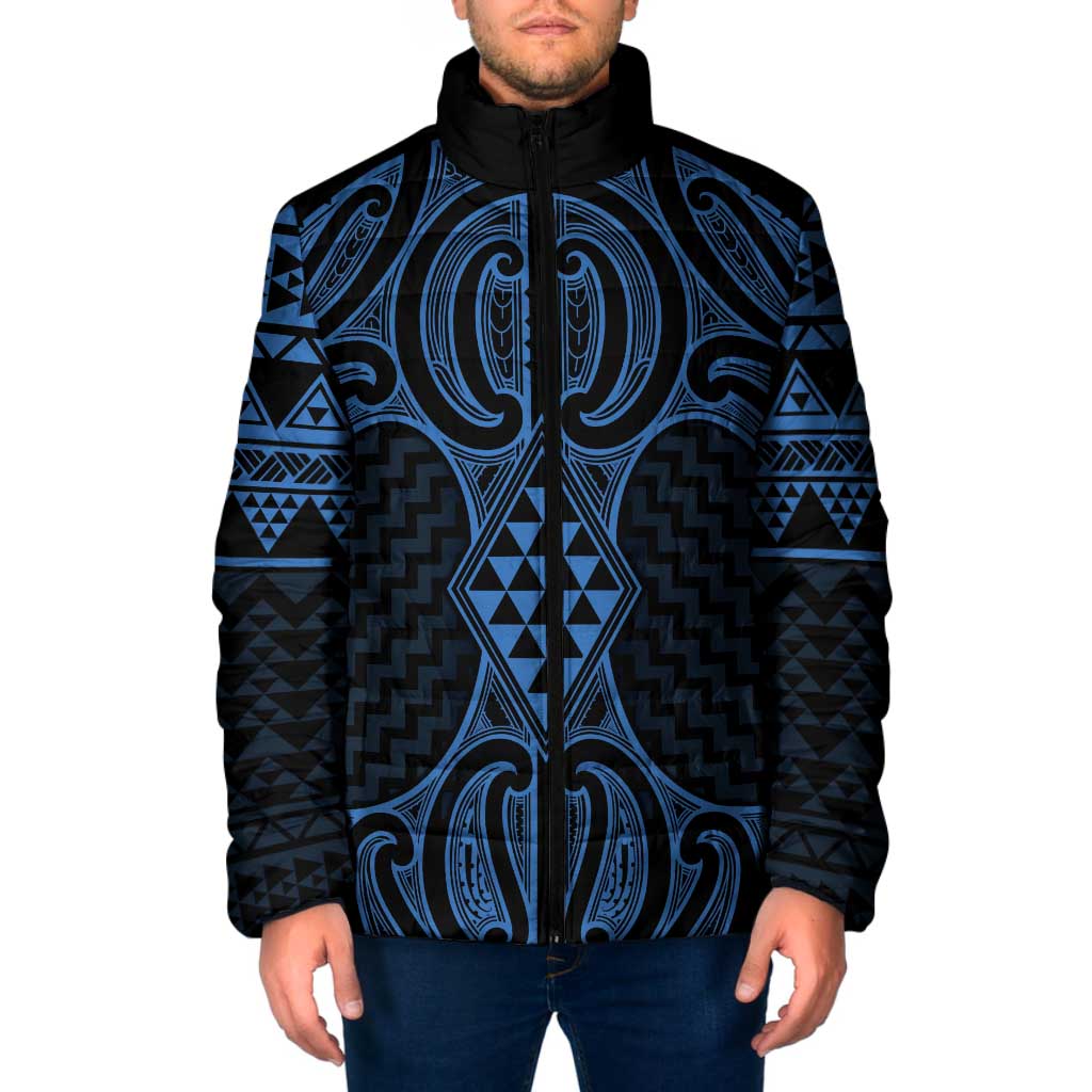 Kikorangi Maori Ta Moko Poutama Art Padded Jacket LT9 Men Blue - Polynesian Pride