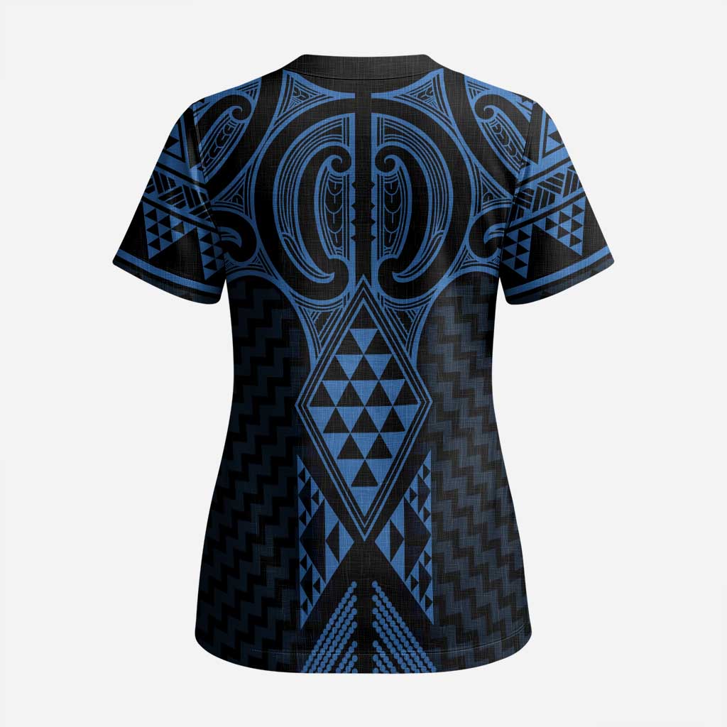 Kikorangi Maori Ta Moko Poutama Art Scrub Top LT9 - Polynesian Pride