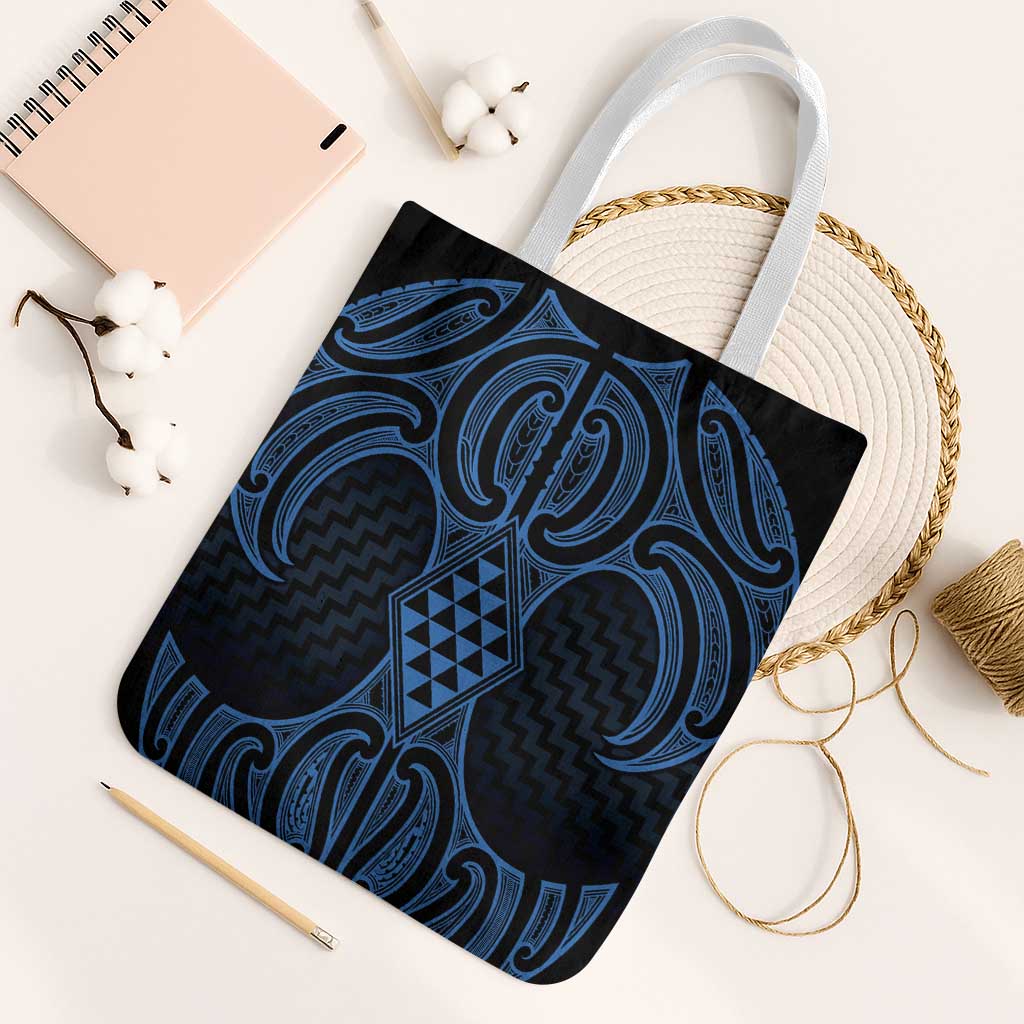 Kikorangi Maori Ta Moko Poutama Art Tote Bag LT9 White Strap One Size Blue - Polynesian Pride