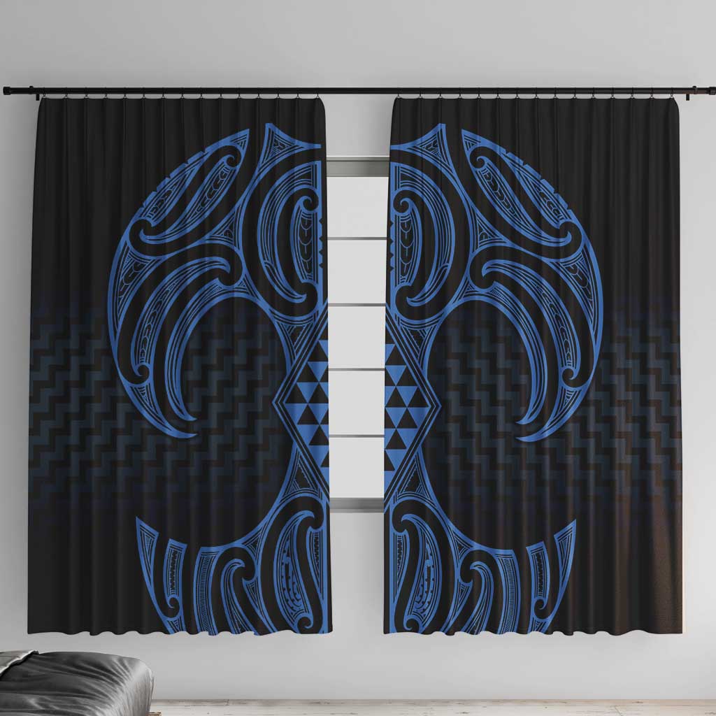 Kikorangi Maori Ta Moko Poutama Art Window Curtain LT9 With Hooks Blue - Polynesian Pride