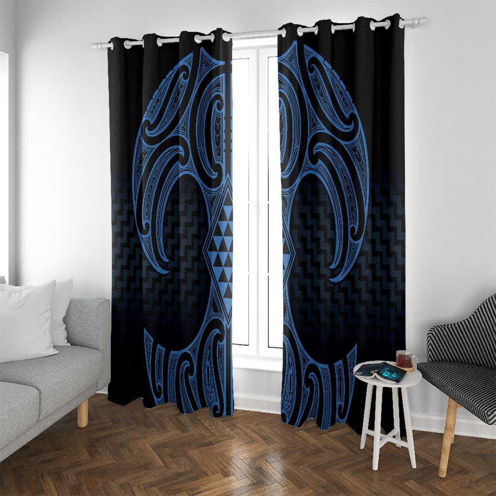 Kikorangi Maori Ta Moko Poutama Art Window Curtain LT9 With Grommets Blue - Polynesian Pride