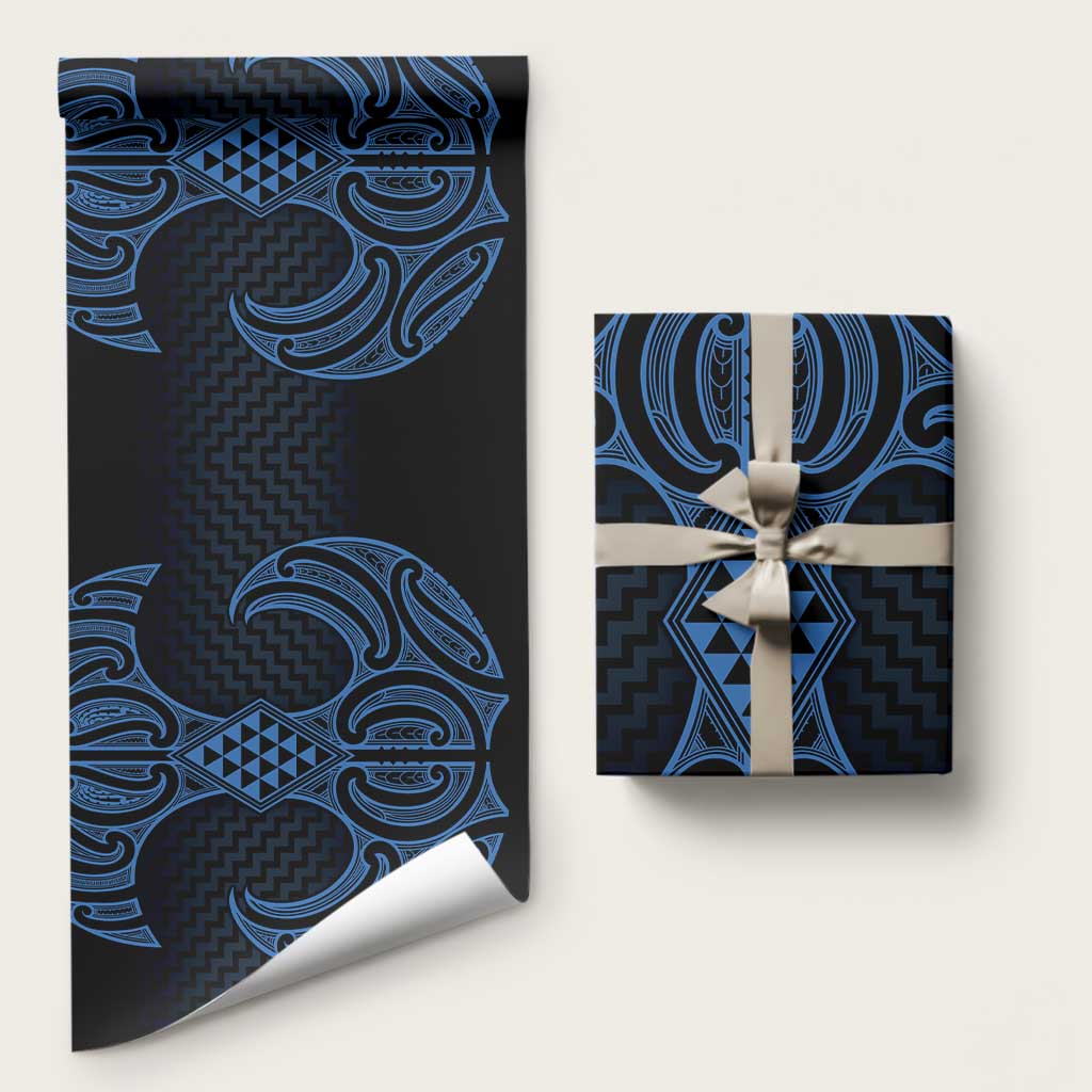 Kikorangi Maori Ta Moko Poutama Art Wrapping Paper LT9 58" × 23" Blue - Polynesian Pride