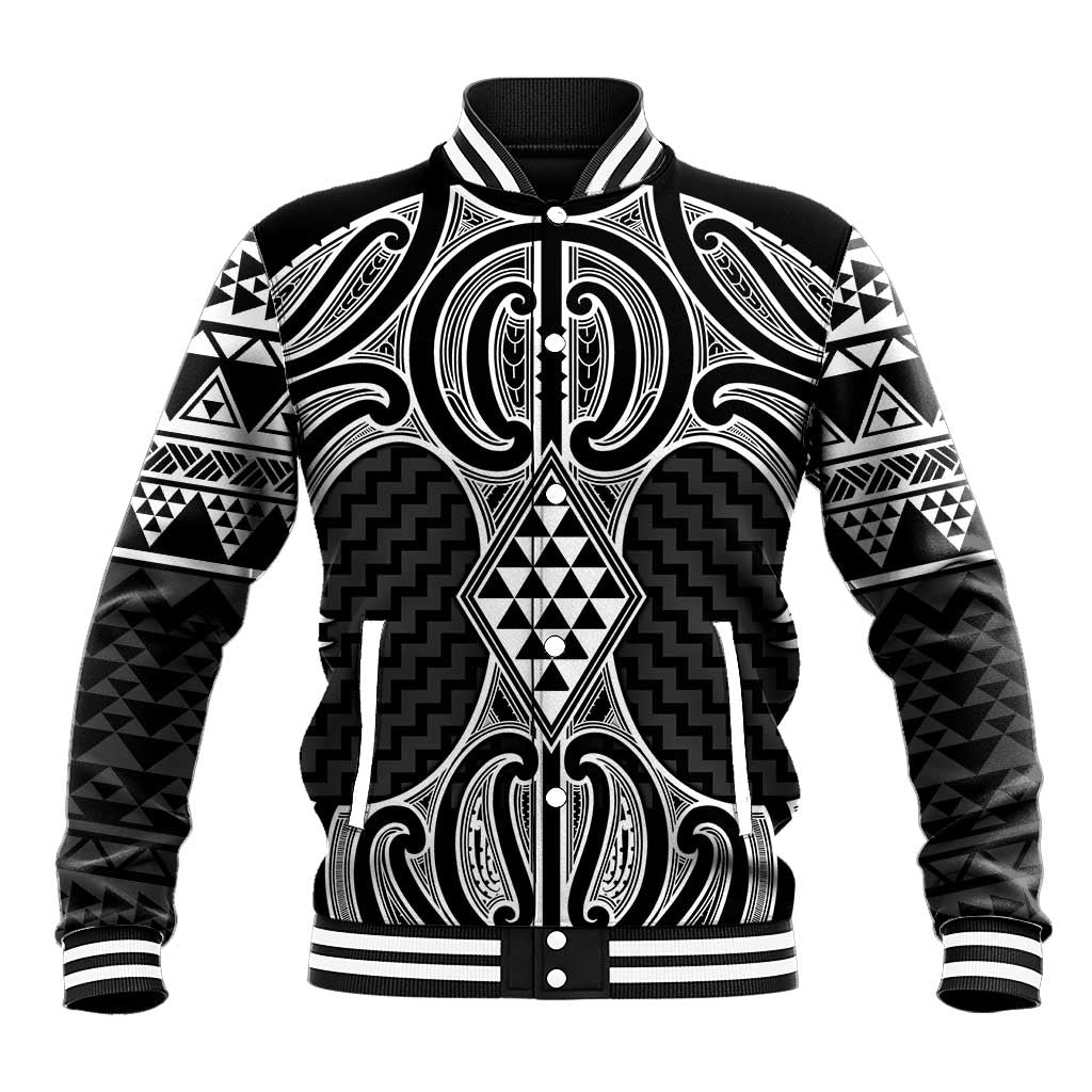 Ma Maori Ta Moko Poutama Art Baseball Jacket LT9 Unisex White - Polynesian Pride